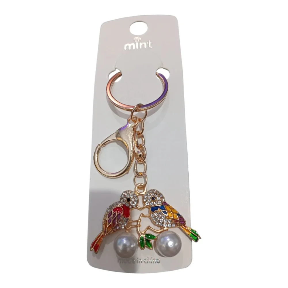 Two Love Birds Sitting in a Tree K-I-S-S-I-N-G! Rhinestone Keychain Purse Charm